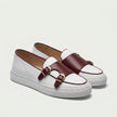 The Bellagio Signature Burgundy and Ivory Leather Double-Buckle Penny Loafers for Men