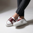 The Bellagio Signature Burgundy and Ivory Leather Double-Buckle Penny Loafers for Men