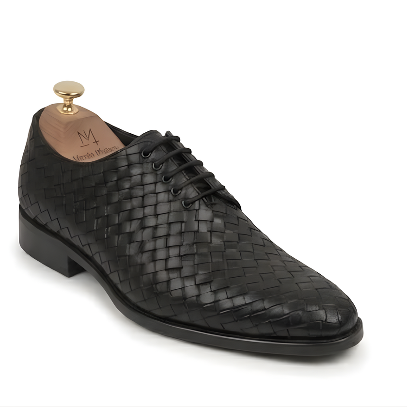 The Venezia Handwoven Tan Leather Oxford Lace-Up Shoes for Men