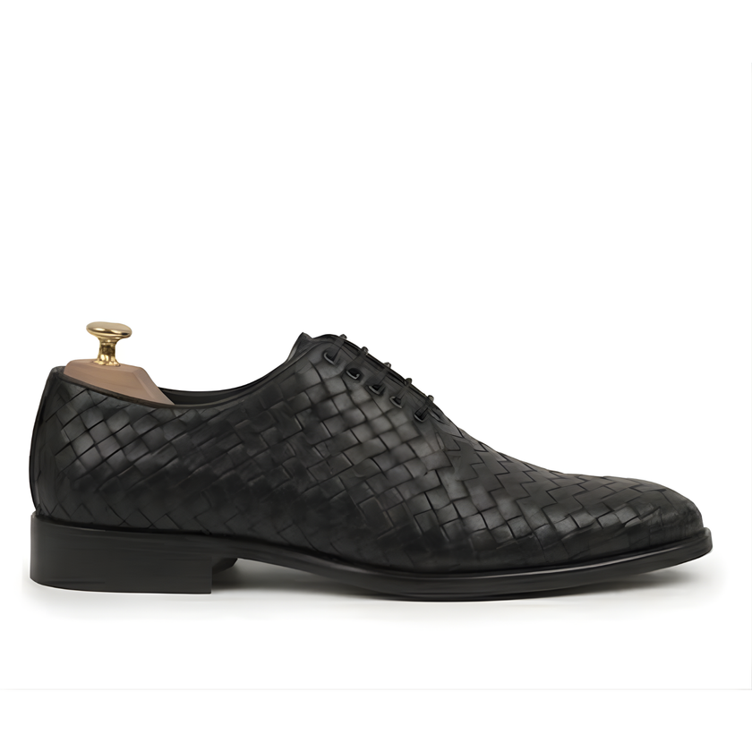 The Venezia Handwoven Tan Leather Oxford Lace-Up Shoes for Men
