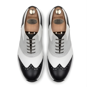 The Portofino Handcrafted Black & White Leather Brogue Sneakers for Men