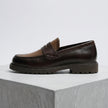 The Montaro Handcrafted Two-Tone Brown Leather Penny Loafers with Rugged Lug Sole for Men