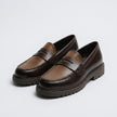 The Montaro Handcrafted Two-Tone Brown Leather Penny Loafers with Rugged Lug Sole for Men