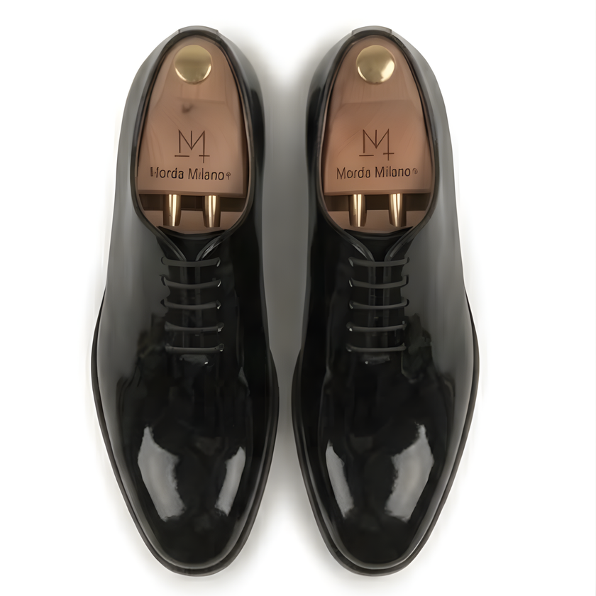 The Casoria Handcrafted Black Patent Leather Wholecut Oxford Lace up shoes for Men