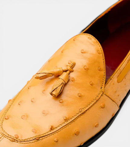 The Tuscany Loafers - Handcrafted Yellow Ostrich-Texture Leather Loafers for Men