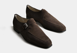 The Verona Espresso – Handcrafted Dark Brown Suede Single Monk Strap Shoes with Elegant Apron Toe Detailing for Men