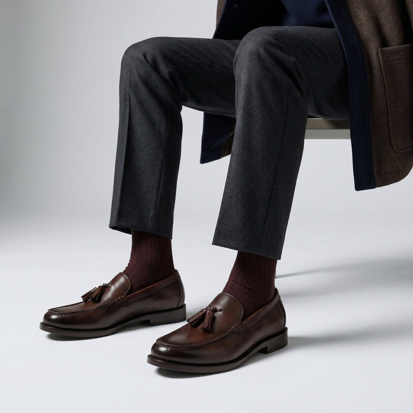 The Rimini Handcrafted Moccasin stitch Espresso Brown Leather Tassel Loafers for Men