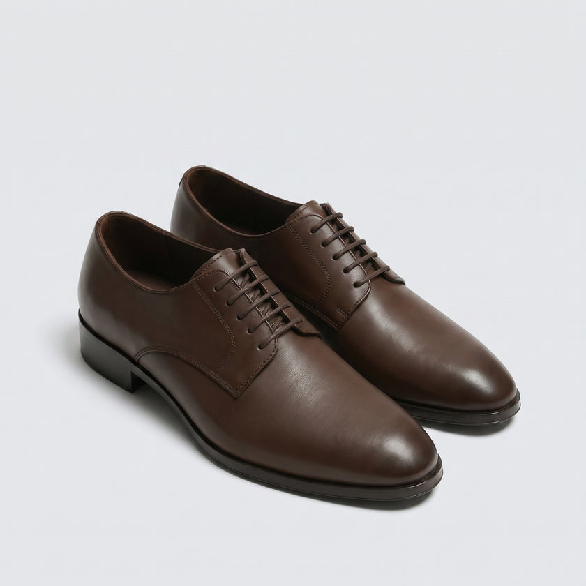 The Treviso Handcrafted Deep Brown Leather Plain-Toe Derby for Men