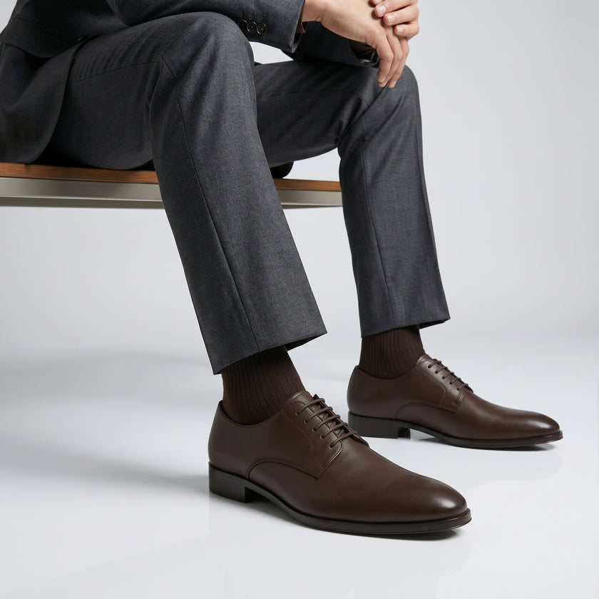 The Treviso Handcrafted Deep Brown Leather Plain-Toe Derby for Men