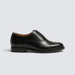 The Varese Handcrafted Black Leather Cap-Toe Lace-Up Derby Shoes with Rugged Lug Sole for Men