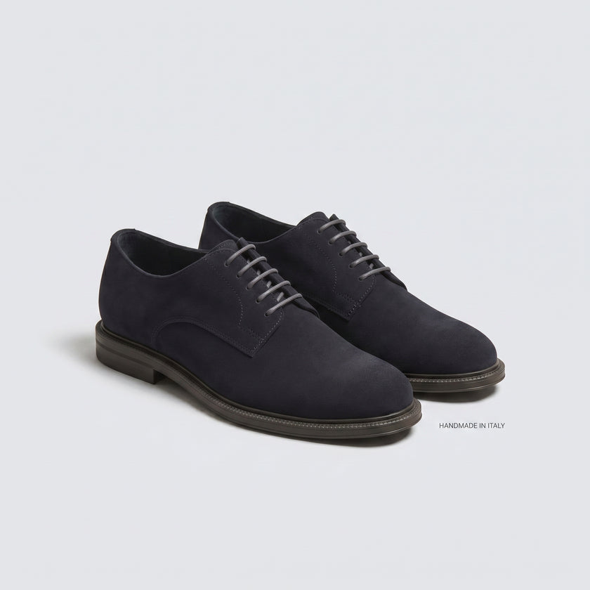 The Montreux Handcrafted Midnight Navy Suede Leather Derby Shoes for Men