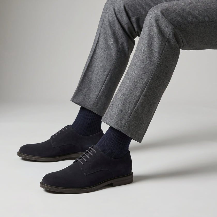 The Montreux Handcrafted Midnight Navy Suede Leather Derby Shoes for Men