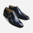 The Milano Navy Handcrafted Navy Blue Leather and Black Crocodile-Embossed Double Monk Strap Shoes for Men