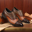 The Bellagio Handcrafted Two-Tone Cognac and Espresso Brown Cap Toe Brogue Oxford Shoes for Men – Elegant Lace-Up Formal Dress Footwear