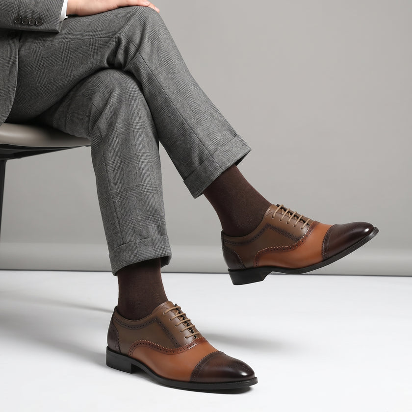 The Rosso Handcrafted Dual tone Oxfords with cap toe and brogue detailing for Men