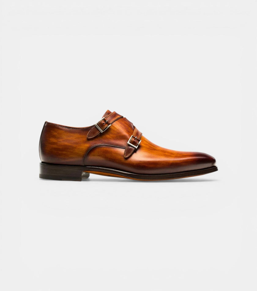The Venice Double Monk Straps - Hand-Painted Honey Tan Leather Double Monk Strap Shoes for men