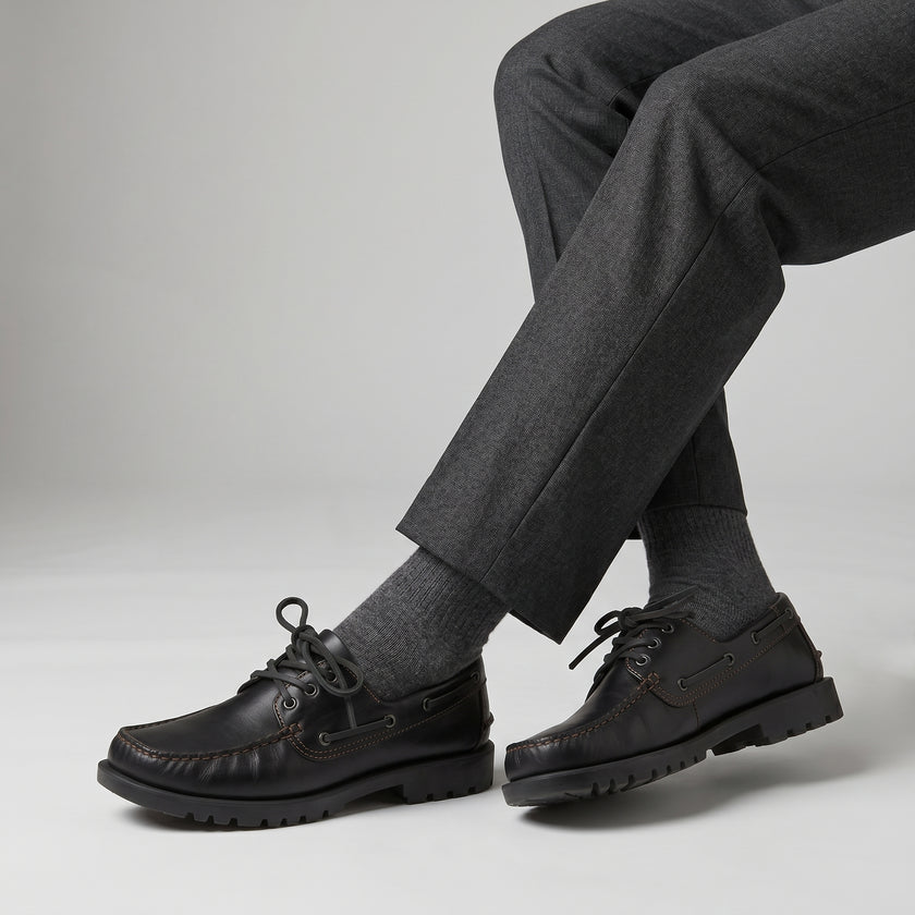 The Laurent Handcrafted Leather with Moc-Toe Detailing and Rugged Contemporary Sole boat loafers for Men