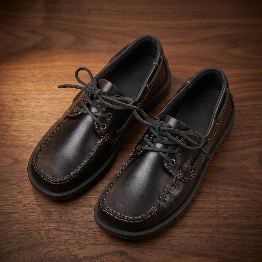 The Laurent Handcrafted Leather with Moc-Toe Detailing and Rugged Contemporary Sole boat loafers for Men