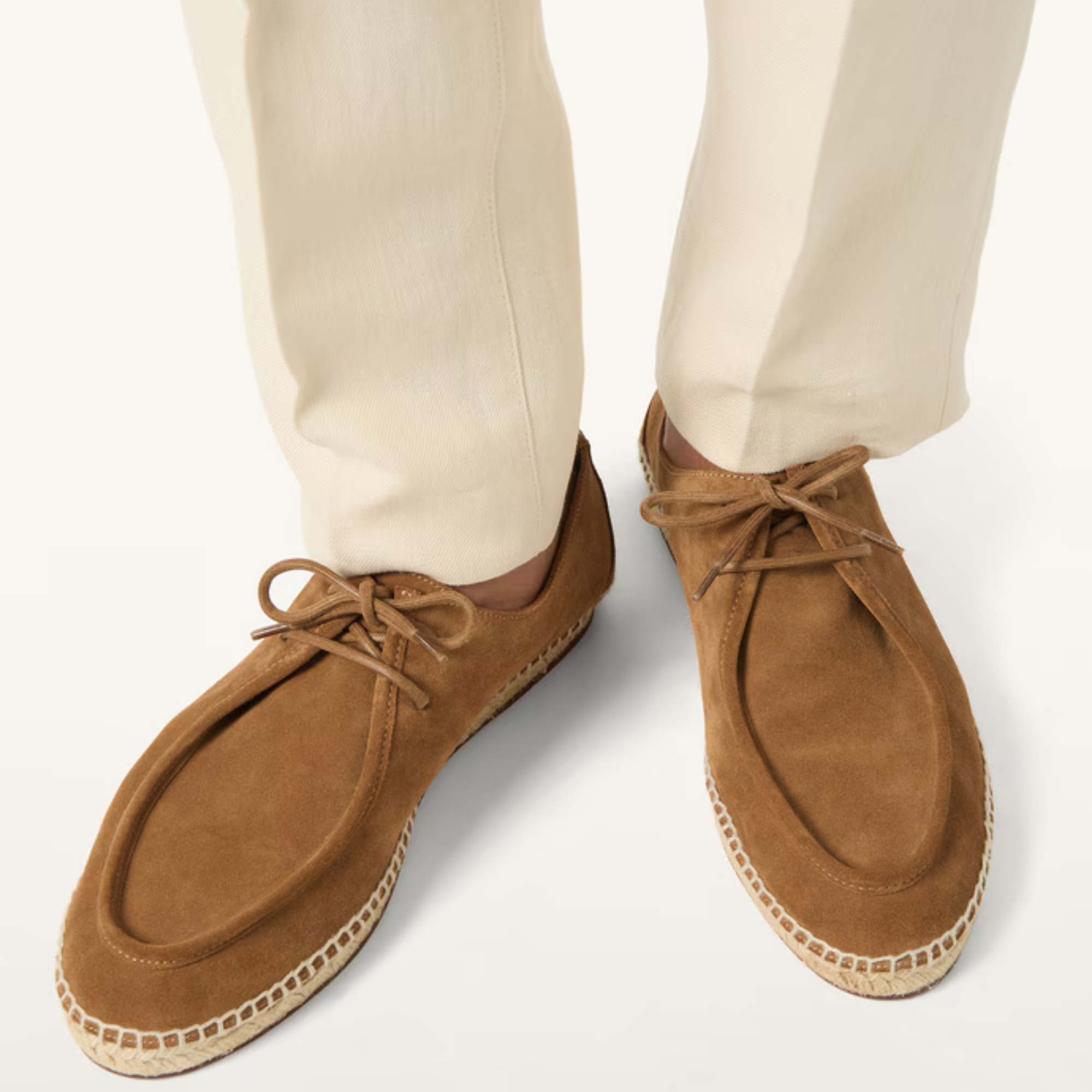 The Capri Cream and Brown Suede Leather Espadrille Loafers Shoes for Men