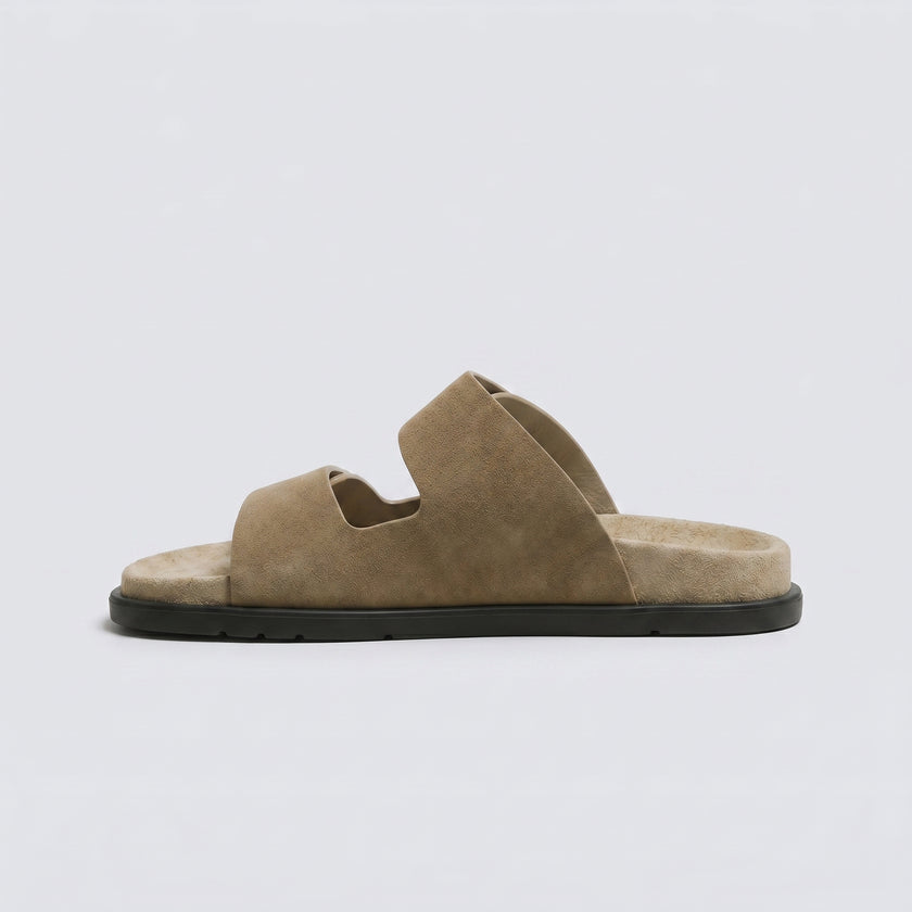 The Lume Sandstone Handcrafted Suede leather Dual-Strap Design, Sculpted Footbed & Contemporary Minimalist Silhouette Comfort Sandals for Men
