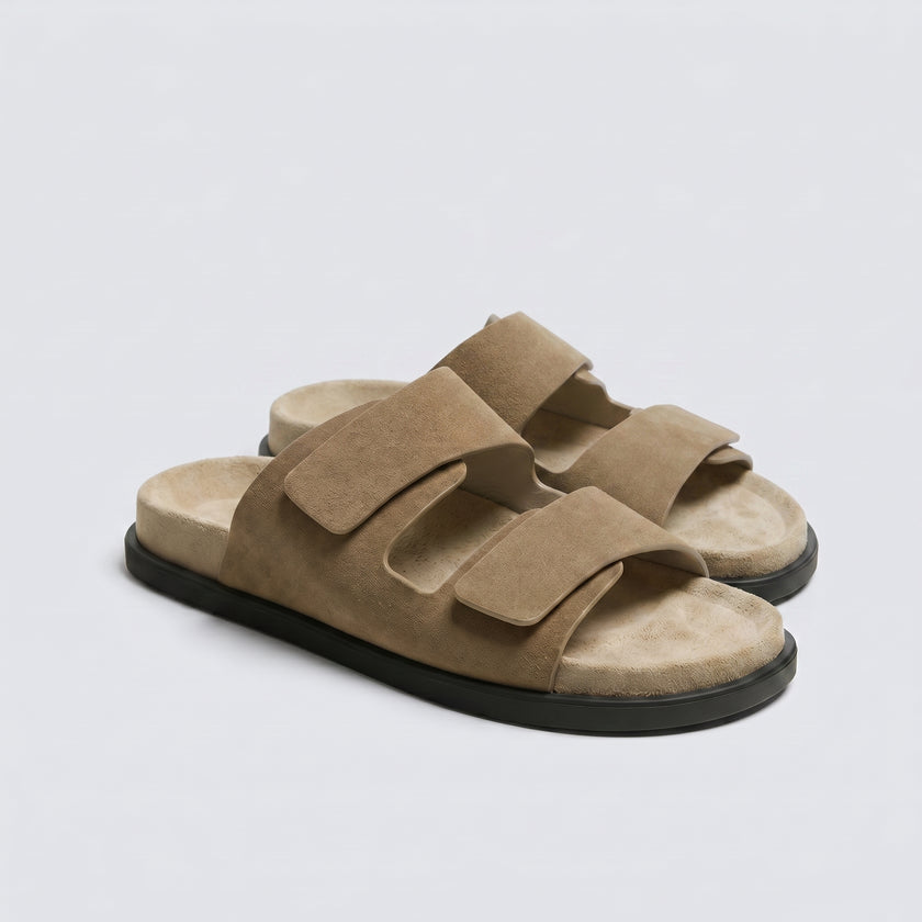 The Lume Sandstone Handcrafted Suede leather Dual-Strap Design, Sculpted Footbed & Contemporary Minimalist Silhouette Comfort Sandals for Men