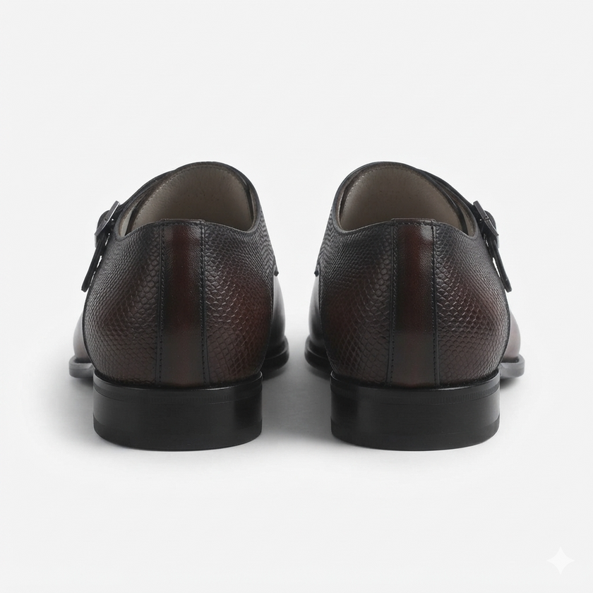 The Milano Espresso Handcrafted Brown Leather and Crocodile-Embossed Double Monk Strap Shoes for Men