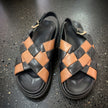The Olmo Hnandcrafted Black & Tan Woven Leather Slingback Sandals with Rugged Lug Sole for Men