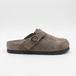 The Montavio Handcrafted Grey Suede Finish Brogue-Inspired Perforation Signature Buckle Strap Textured Comfort Sole Slip-Ons for Men