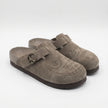 The Montavio Handcrafted Grey Suede Finish Brogue-Inspired Perforation Signature Buckle Strap Textured Comfort Sole Slip-Ons for Men