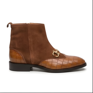 The Cortina Handcrafted Tan Croc-Embossed Leather Jodhpur Chelsea Boots for Men