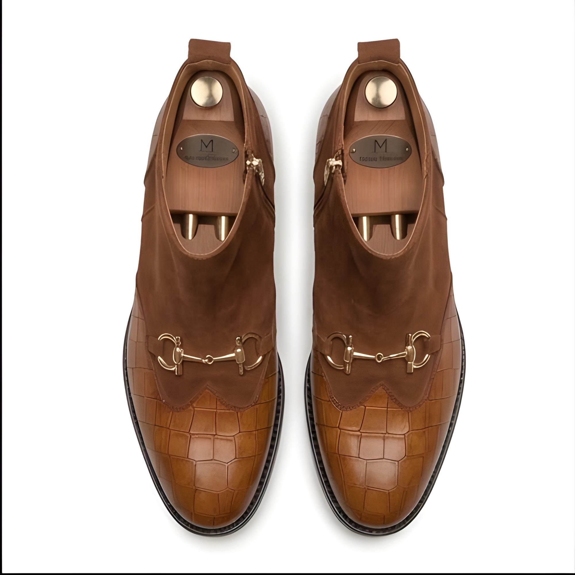 The Cortina Handcrafted Tan Croc-Embossed Leather Jodhpur Chelsea Boots for Men