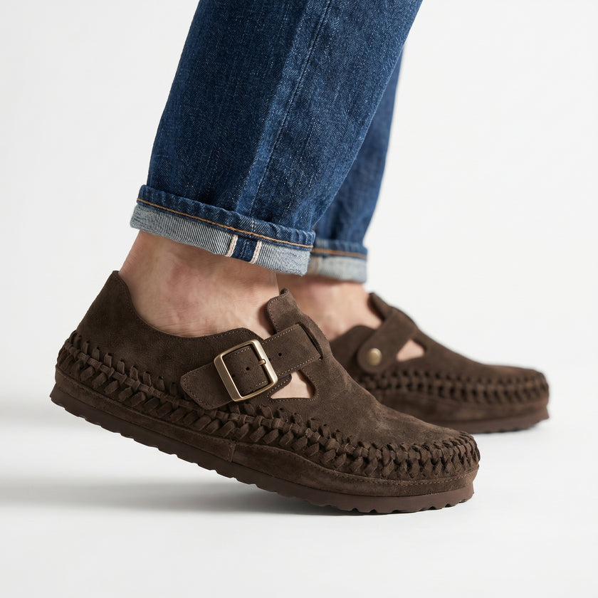 The Montevero Handwoven Buckle Mules for Men Rich Brown Slip-On Shoes for Men