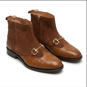 The Cortina Handcrafted Tan Croc-Embossed Leather Jodhpur Chelsea Boots for Men
