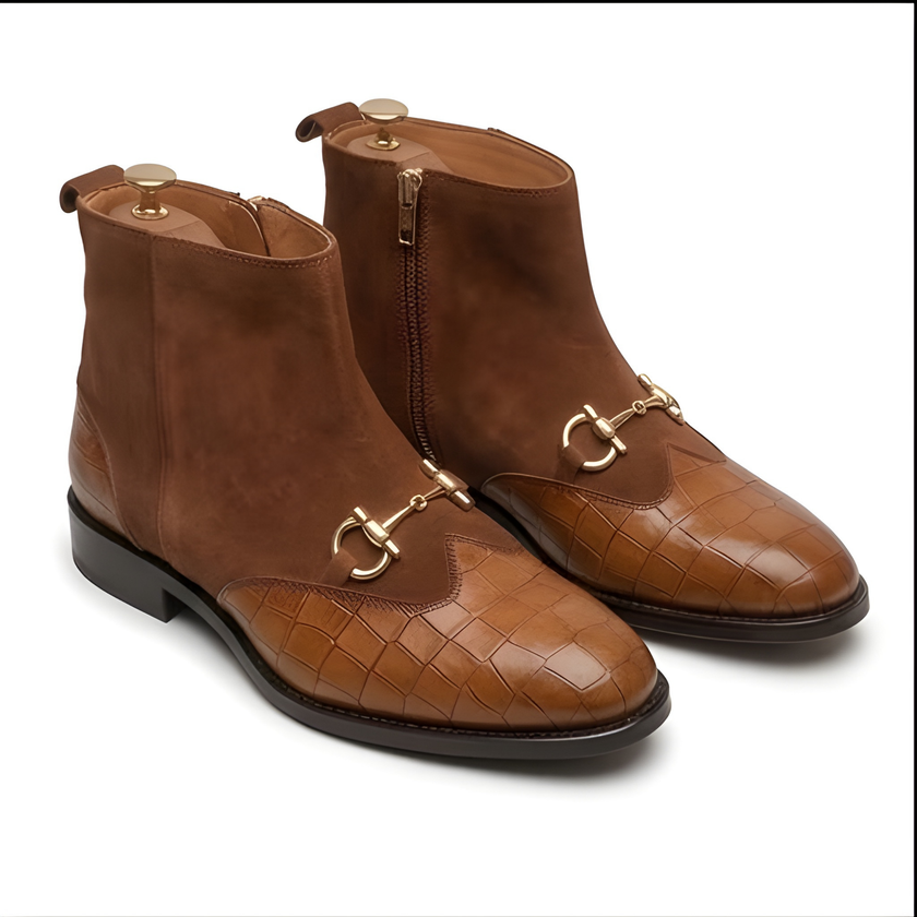 The Cortina Handcrafted Tan Croc-Embossed Leather Jodhpur Chelsea Boots for Men