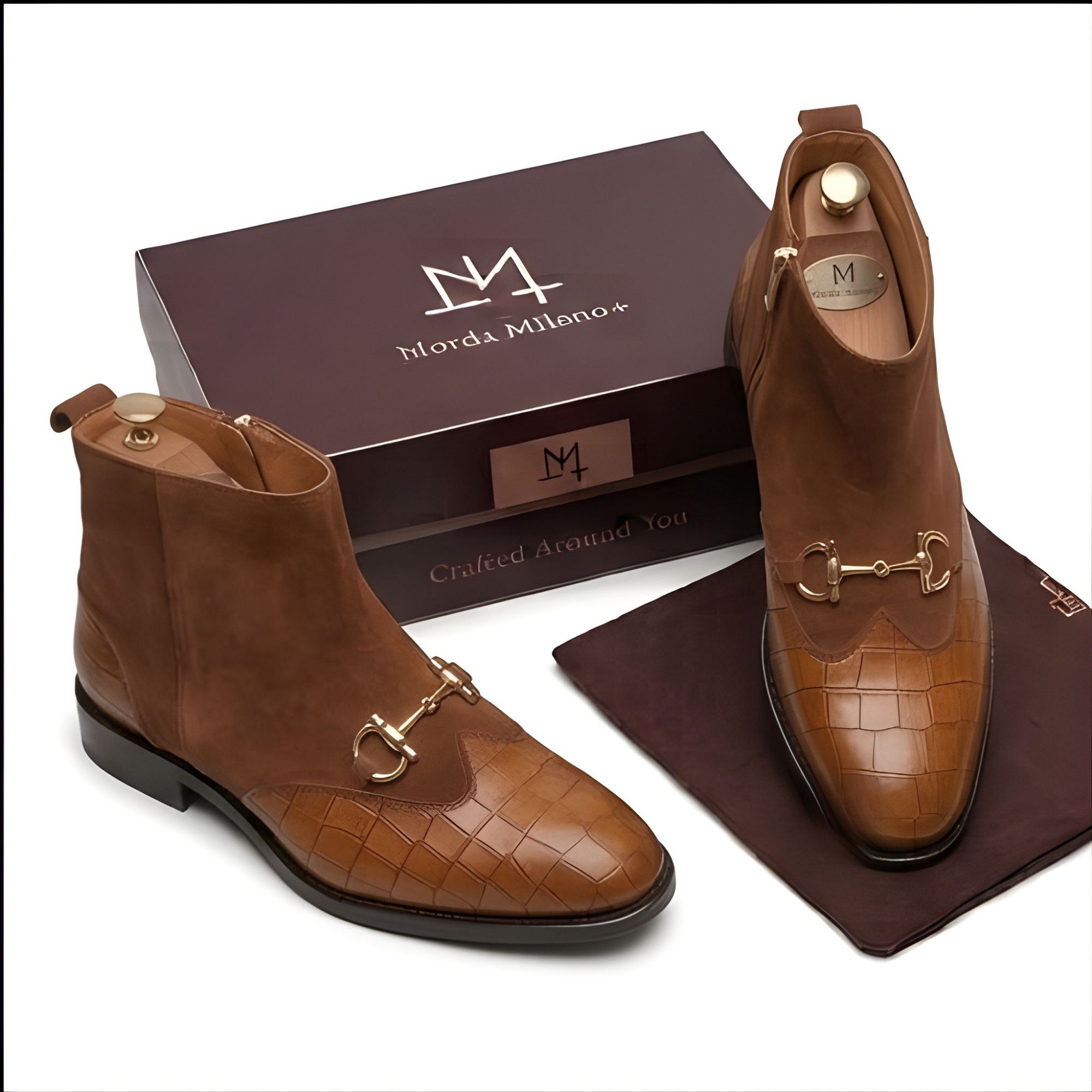 The Cortina Handcrafted Tan Croc-Embossed Leather Jodhpur Chelsea Boots for Men