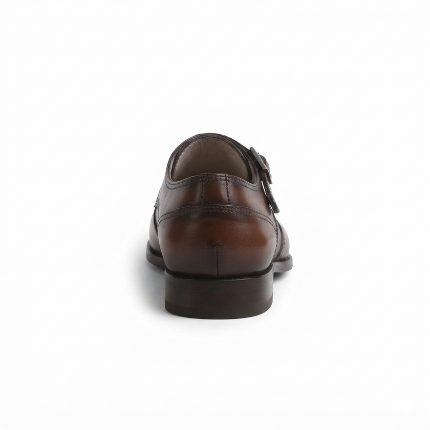 The Torino Cognac Handcrafted Brown Leather Single Monk Strap Formal Shoes for Men