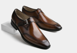 The Torino Cognac Handcrafted Brown Leather Single Monk Strap Formal Shoes for Men