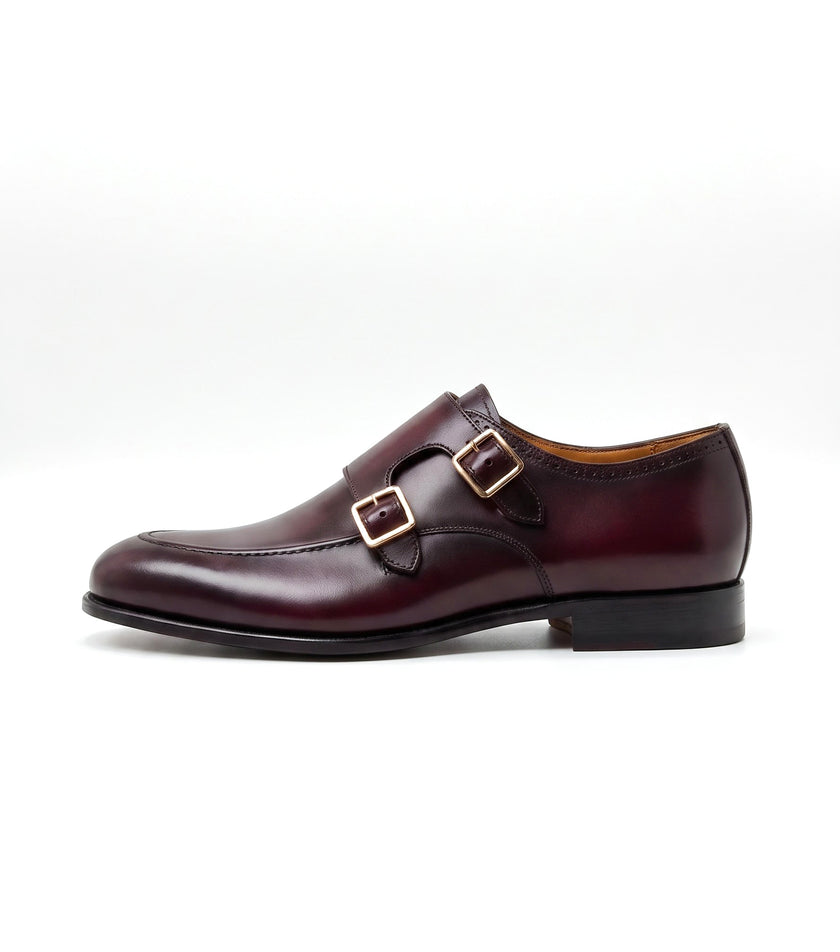 The Brera Burgundy Double Monk Straps Dress Shoes for Men-Morda Milano+