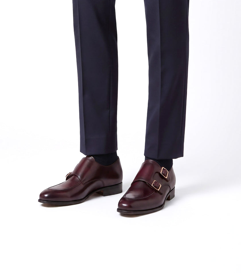 The Brera Burgundy Double Monk Straps Dress Shoes for Men-Morda Milano+