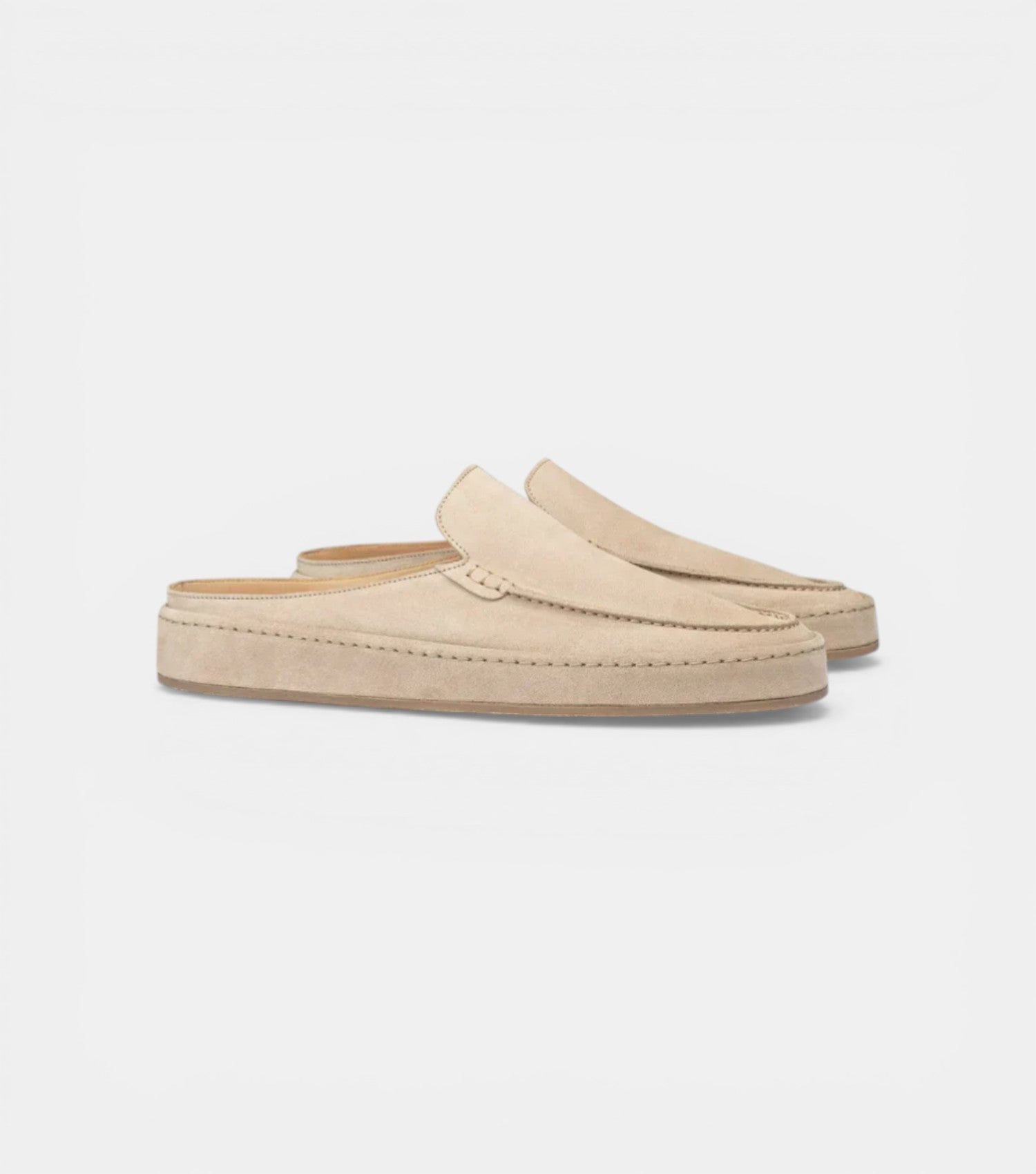 The Pisa Slip Ons - Handcrafted Beige Suede Leather Open-Back for men
