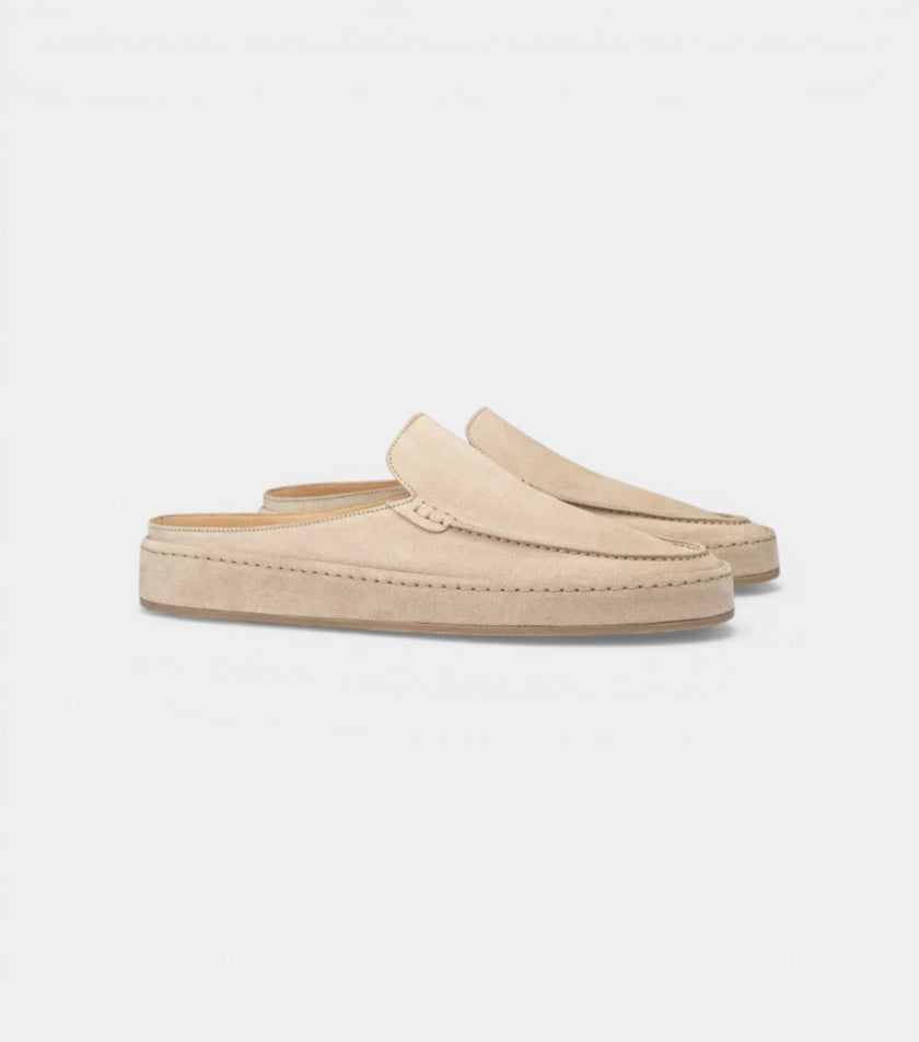 The Pisa Slip Ons - Handcrafted Beige Suede Leather Open-Back for men