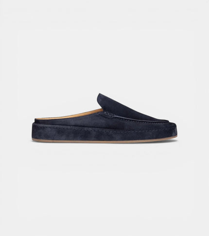 The Pisa Slip Ons - Handcrafted Navy Blue Suede Leather Open-Back for men