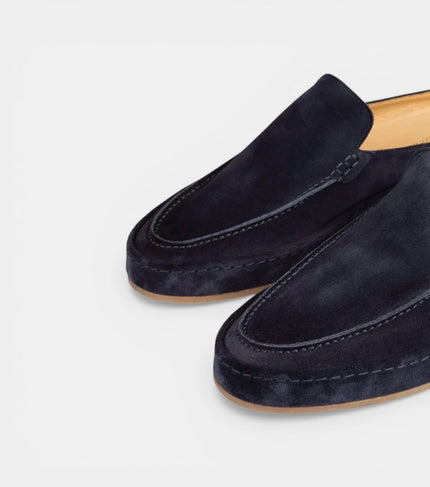 The Pisa Slip Ons - Handcrafted Navy Blue Suede Leather Open-Back for men