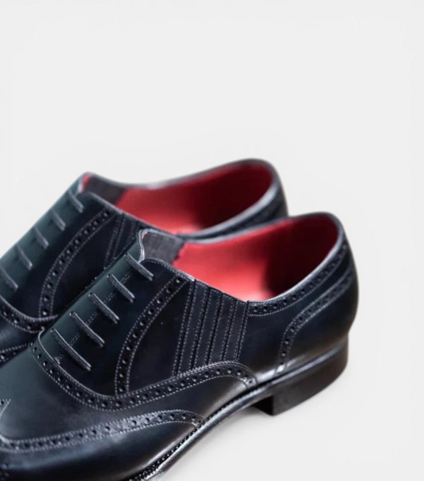 The Carpi Oxfords Lace ups - Handcrafted Black Leather Wingtip Grained Oxford Shoes