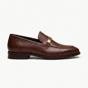 The Cognac Handcrafted brown leather Loafer with Gold detailing for Men
