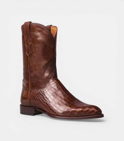 The Varese Cow boy Boots - Handcrafted Brown Croco-Textured Leather Western Boots for Men