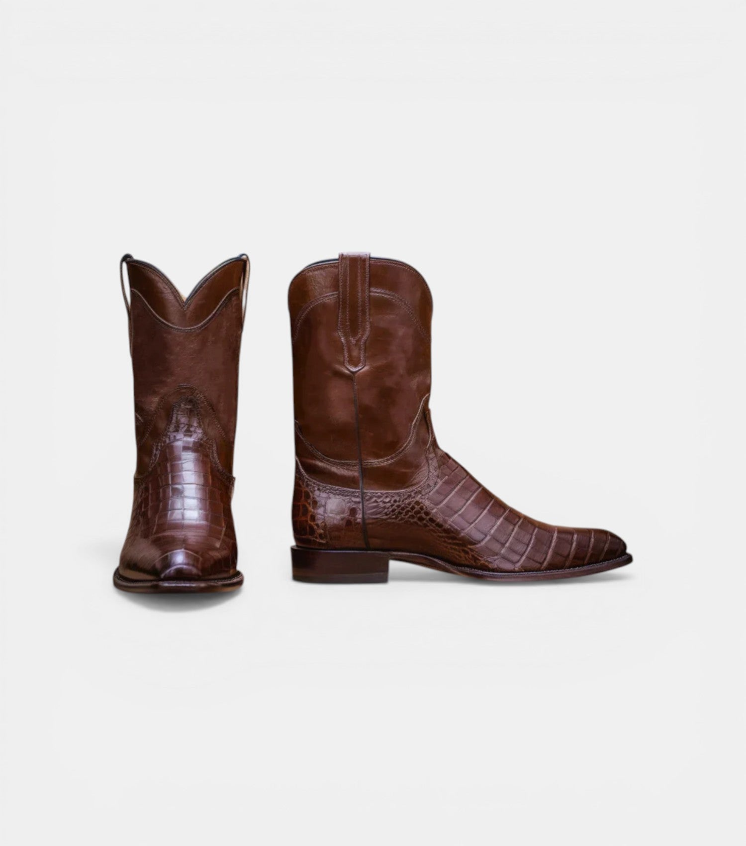 The Varese Cow boy Boots - Handcrafted Brown Croco-Textured Leather Western Boots for Men
