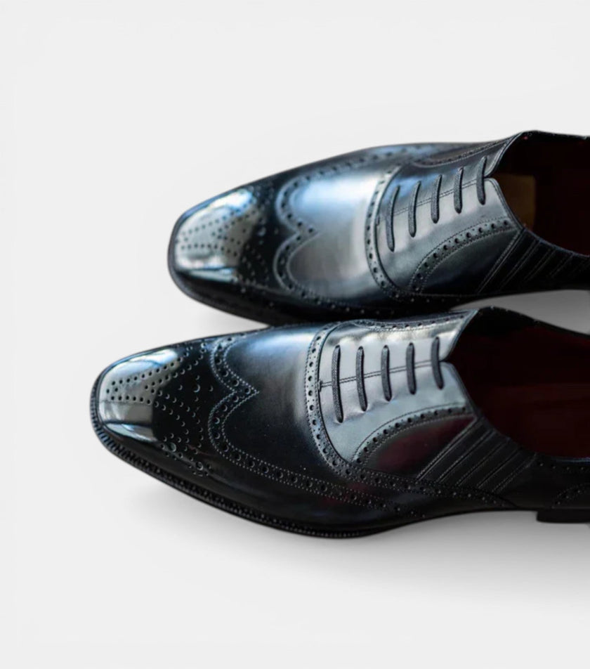 The Carpi Oxfords Lace ups - Handcrafted Black Leather Wingtip Grained Oxford Shoes