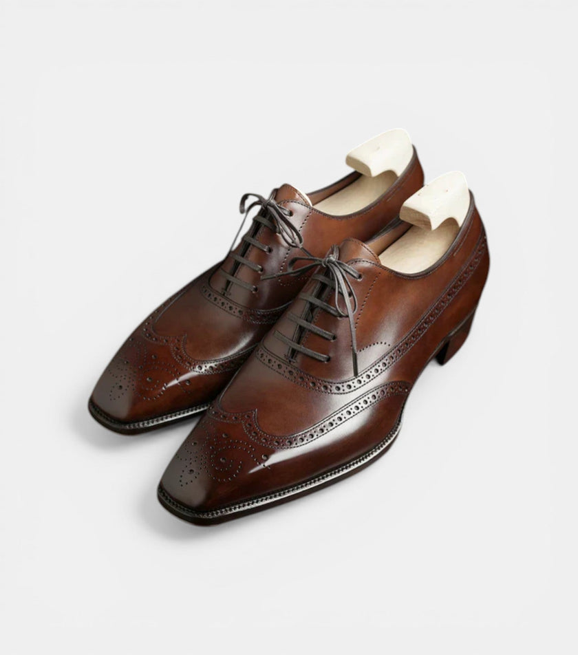 The Varese Oxfords Lace ups - Handcrafted Burnished Brown Leather Wingtip Oxford for Men