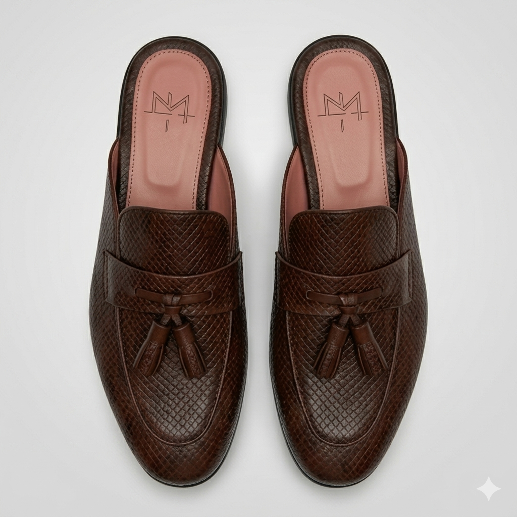 The Apulia Slip Ons - Handcrafted Black Tassel Leather Mules for Men